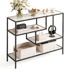 Alternative view of Marble Effect Console Table 90x30x80cm - White