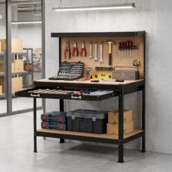 Workbench with Pegboard 119.5x59.5x150cm
