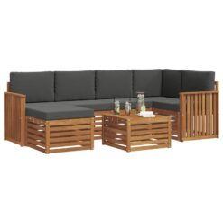 7 Piece Sectional Sofa Set with Cushion – Natural & Anthracite