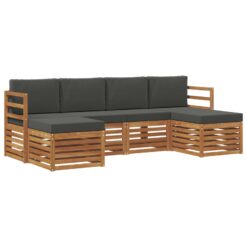 6 Piece Acacia Wood Sofa Sets – Natural & Anthracite