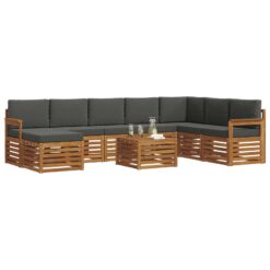 9 Piece Acacia Wood Outdoor Sofa Set – Natural & Anthracite