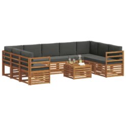 10 Piece Acacia Wood Sofa Sets – Natural & Anthracite
