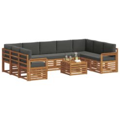 10 Piece Acacia Wood Sofa Sets – Natural & Anthracite
