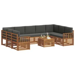 10 Piece Acacia Wood Sofa Sets – Natural & Anthracite
